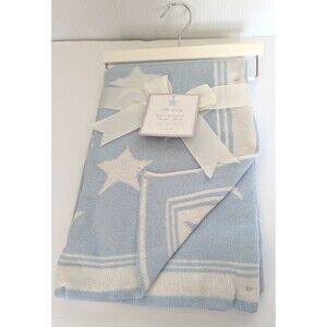 Little Luxury Baby Blanket Stars Blue White Sweater Knit 100% Cotton 30 x 40 Boy